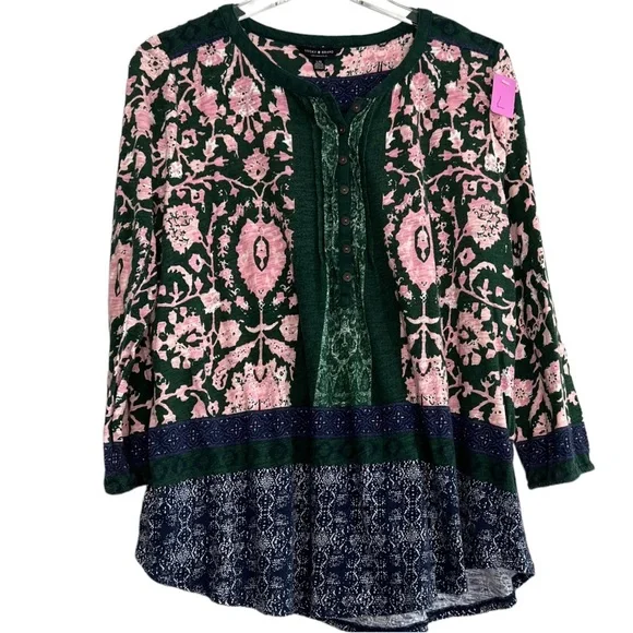 LUCKY BRAND Jersey 1/4 Button Top Size L - Picture 1 of 4